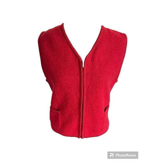 Vintage Mix It Pure Wool Red Zip Front Vest W/pockets Size M - Picture 2 of 11